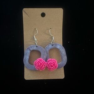 Pink Rose Dangle Earrings